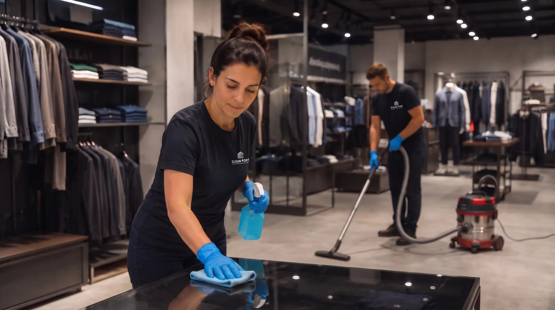 Clean Port Team bei der Gebäudereinigung eines Objekts